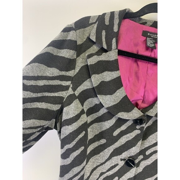 BOGO Sandro Jacket Black Gray Zebra Striped Button Collared Belted Scoop Women L - Picture 4 of 12